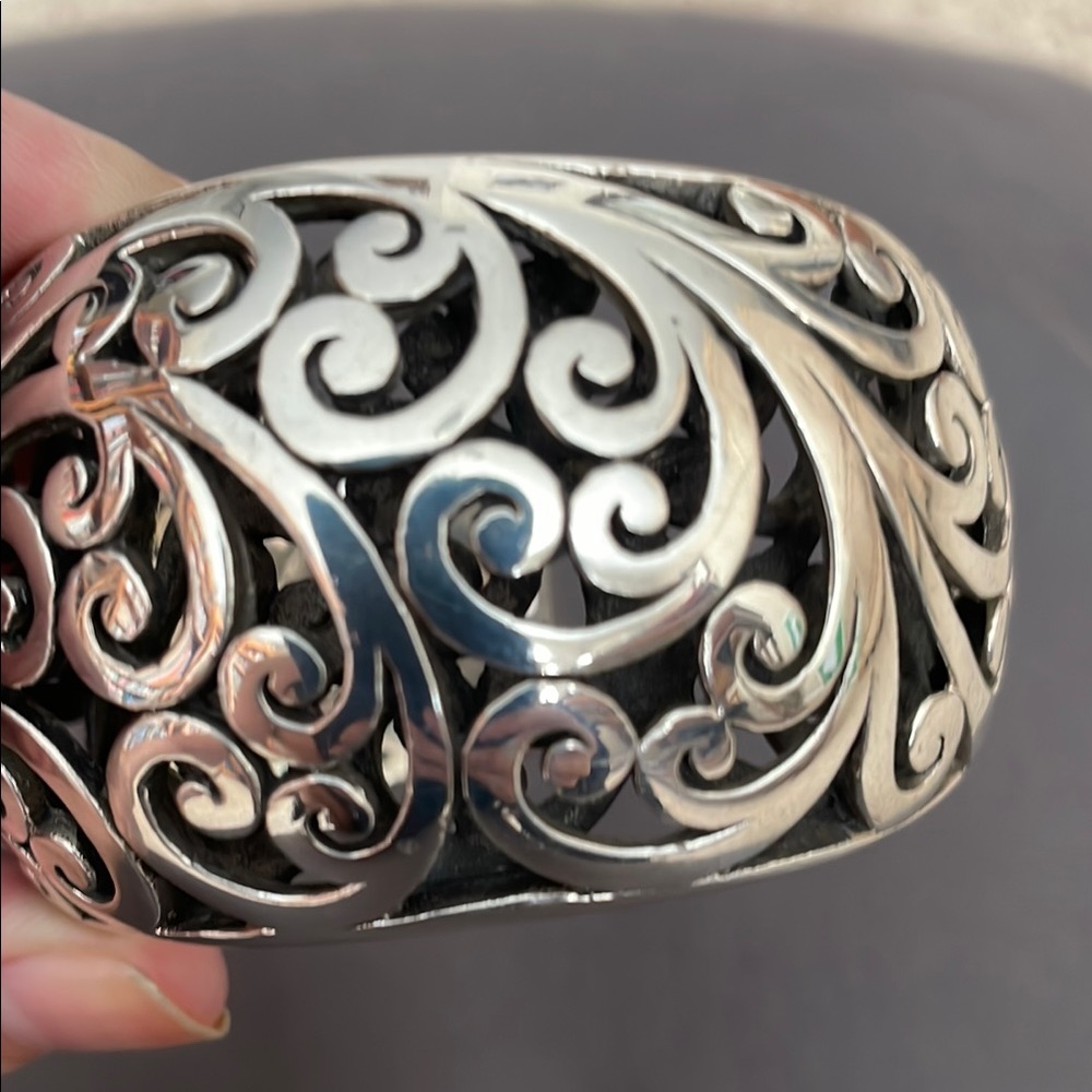 Auth Lois Hill Sterling Silver 925 Filagree Scroll Cage Wide Cuff Bracelet 185g - Picture 6 of 9